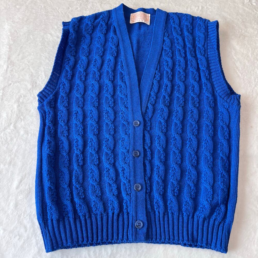 Pendleton Vintage Royal Blue Wool Cable Knit Sweater Vest Women's SZ Medium USA